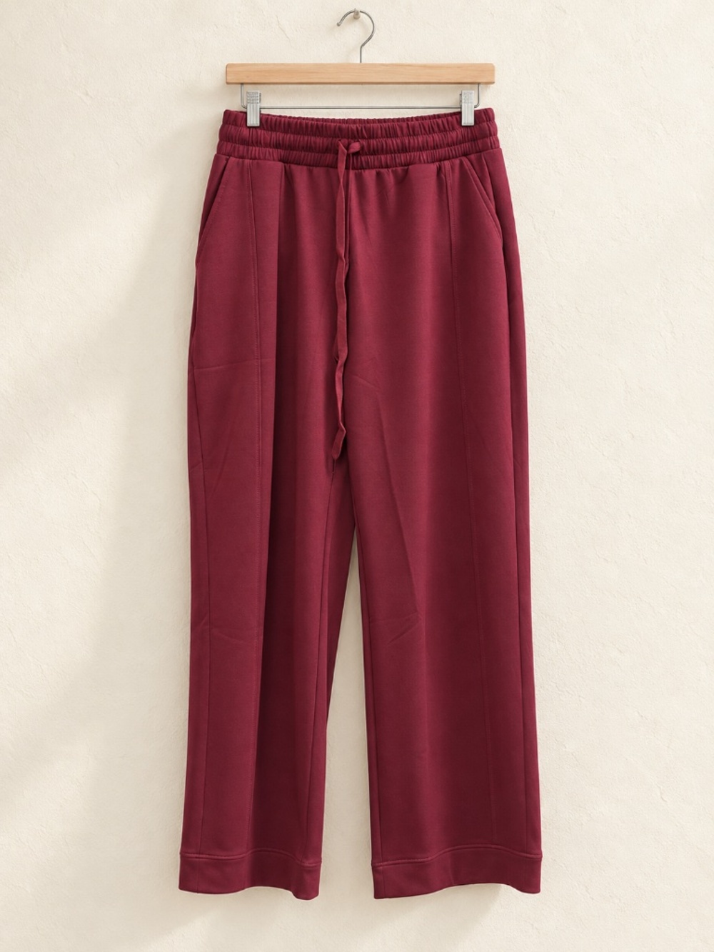 Plus - Zenana Burgundy Scuba Two-Piece Lounge Set Top & Wide-Leg Pants - Picture 3 of 3